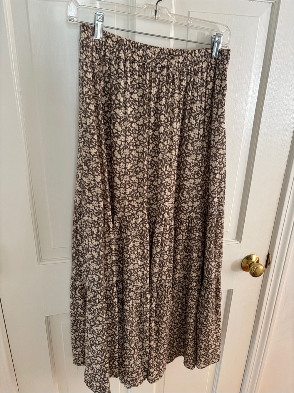 Faherty brand Brown and Cream Floral Tiered Maxi Skirt